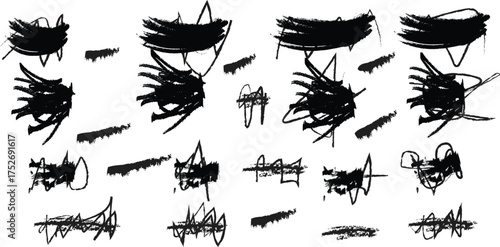 Abstract Black Ink Scribbles on White Background: Chaotic, Expressive, and Artistic Grunge Design Elements for Creative Projects