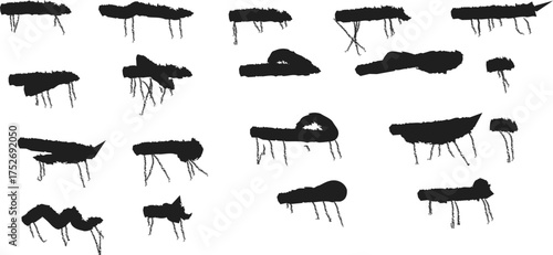 Primitive Art: Ancient Insect Drawings - Black Silhouette Pictographs of Bugs, Beetles, and Ants on White Background