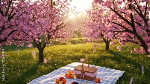 Picnic under blooming trees