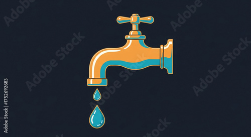 Vintage style faucet with dripping water isolated on dark background, representing water conservation and the importance of saving water
