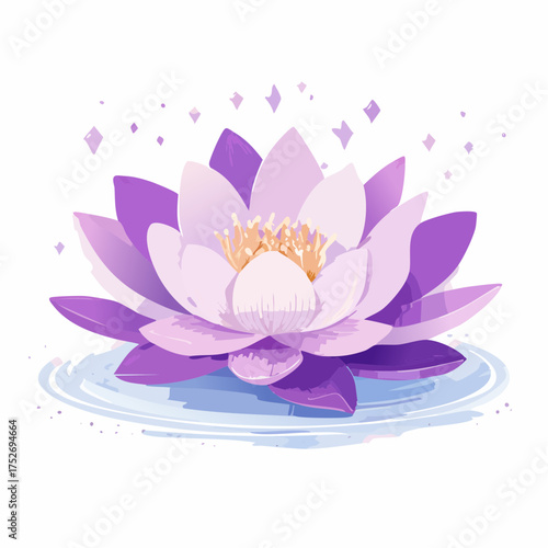 Digital illustration of a vibrant purple lotus flower on water