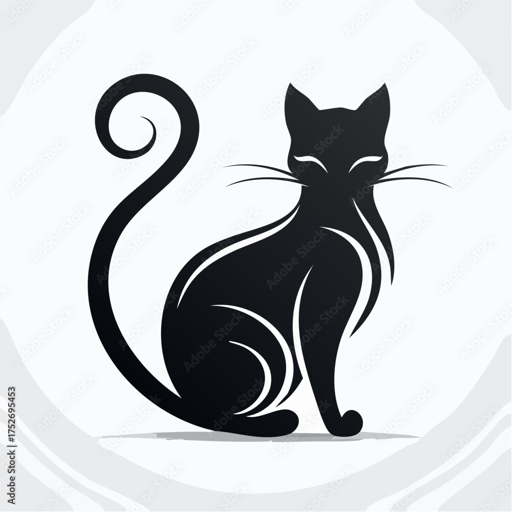Fototapeta premium Elegant black cat silhouette on white background vector illustration