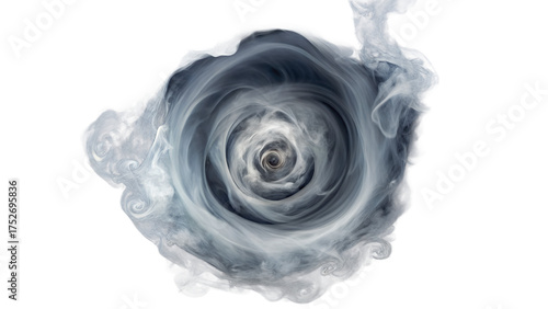 Swirling vortex of grey smoke or fog, isolated on transparent background