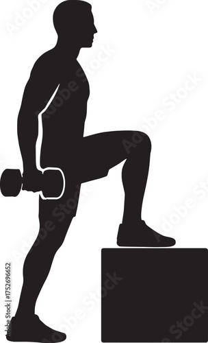 Weighted Step-Up Silhouette | Strength Training Fitness Vector Pose