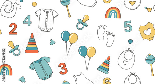 A collection of adorable baby themed illustrations for a newborn celebration.