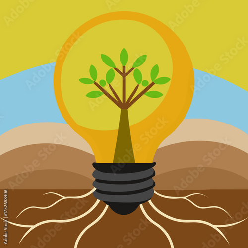 Lightbulb with tree inside illustrating a creative idea