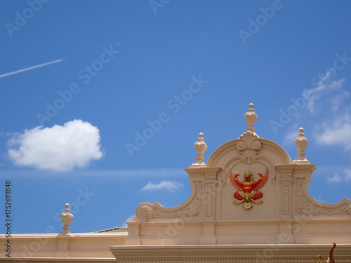 An image of ancient Thai buildings against the sky.