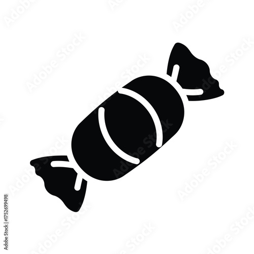 Simple black silhouette of a wrapped candy with crinkled ends silhouette