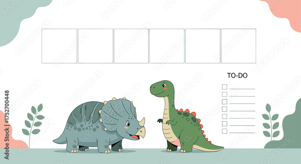 Obraz premium A cute dinosaur planner for your daily tasks and plans.