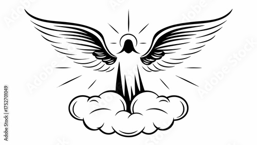 Graceful angel ascending from clouds, spiritual vector design, perfect for faith-based projects, soaring high