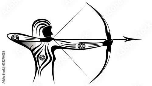 Dynamic archer silhouette, poised and ready to strike, a symbol of precision and focus in black and white