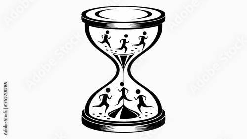 Urgent deadline approaching fast with runners in hourglass, time management is critical now