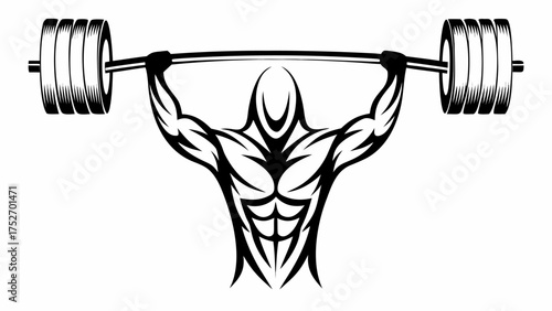 Intense stylized bodybuilder lifting heavy barbell, fitness and strength training power vector