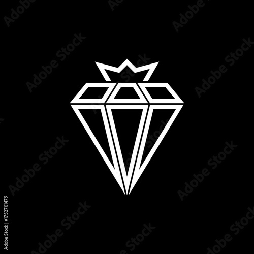 Diamond with crown icon isolated on black background