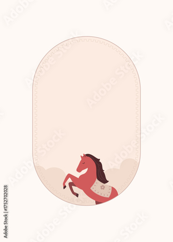 Red horse in a soft color rounded frame