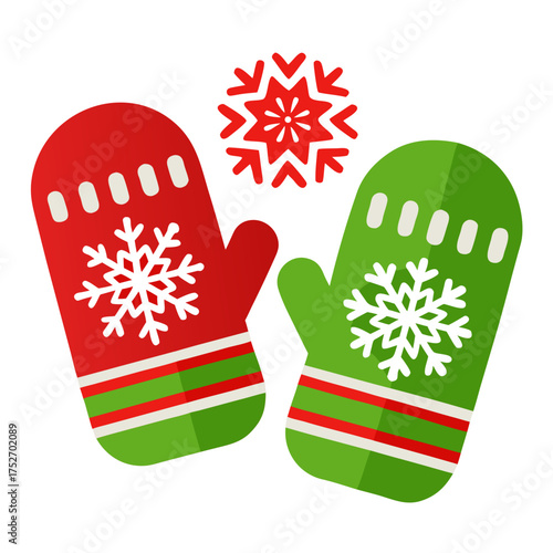 Colorful christmas mittens with snowflakes vector design