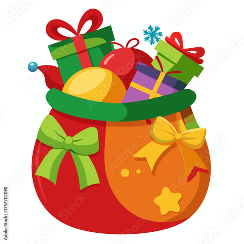 Colorful santa claus sack overflowing with gifts and toys