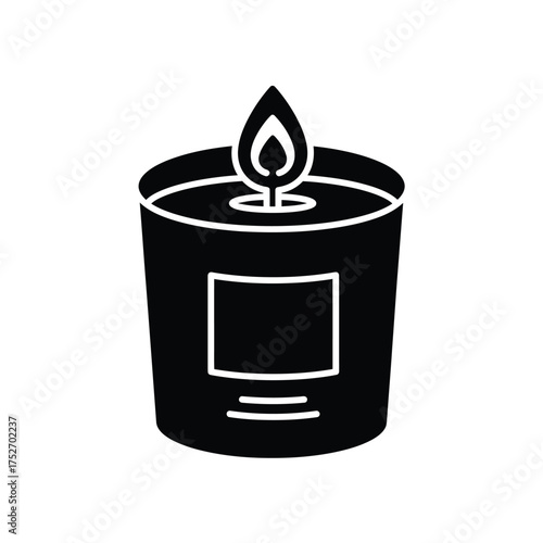 Simple outline icon of a lit candle in a glass jar for ambiance and decor silhouette