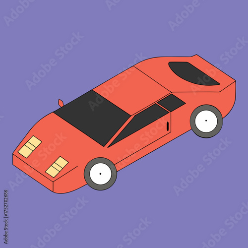 Red sports car illustration in isometric view on a purple Modern car vector illustration Flat car icon Urban vehicle vector background red car racing car