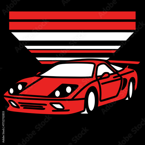 Red Sports Car with Abstract Red Modern car vector illustration Flat car icon Urban vehicle vector White and Black Stripes Background red car coupe