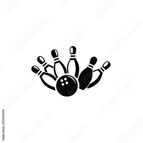 Bowling ball and pins game sport activity symbol icon silhouette for recreation and leisure silhouette