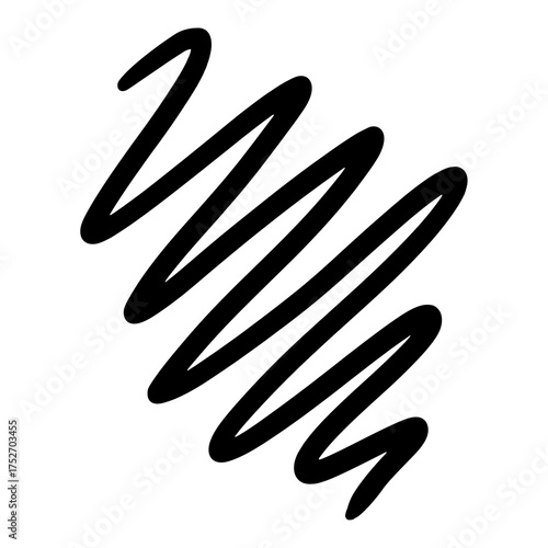 Black Scribble Line Stroke on White Background, Abstract Design Element