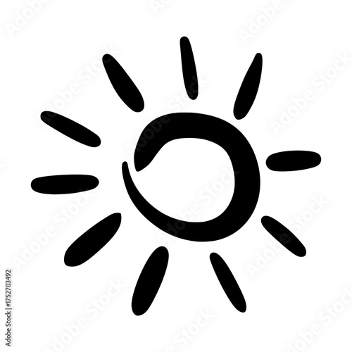 Hand Drawn Sun Icon - Black and White Simple Vector