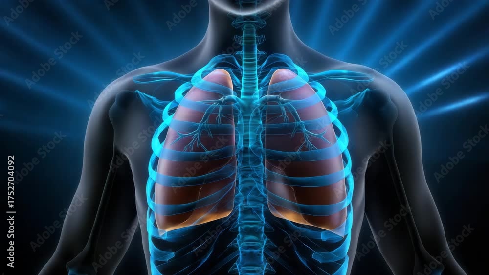 Chest anatomy with lungs rib cage respiratory system internal organs ...