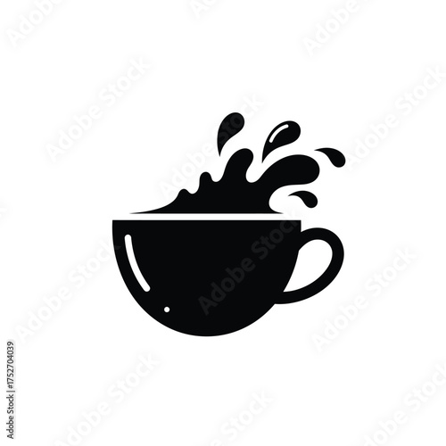 Dynamic coffee splash emanating from a black silhouette of a classic cup silhouette
