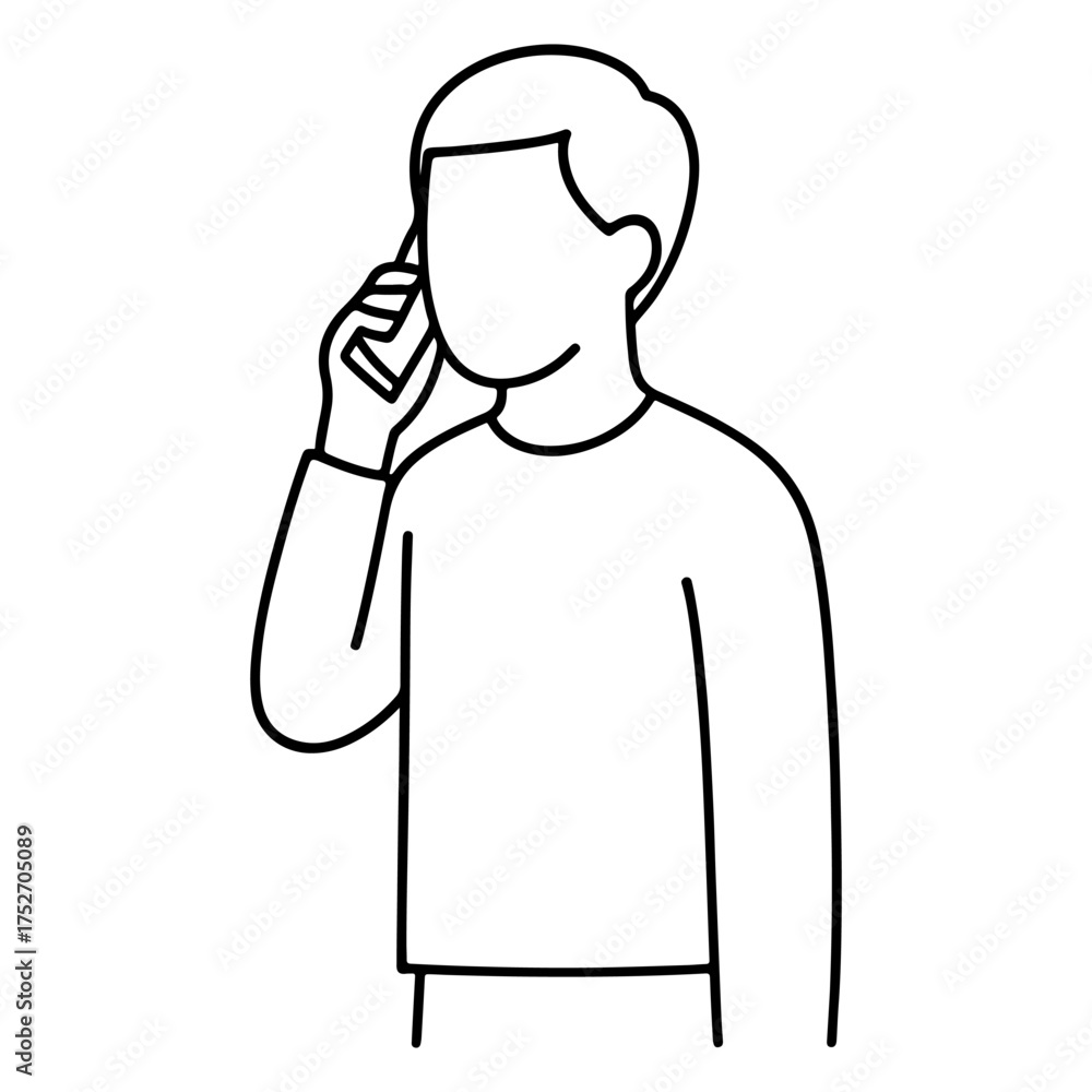 Obraz premium Person Talking on Phone with Smile Vector Art Line Illustration