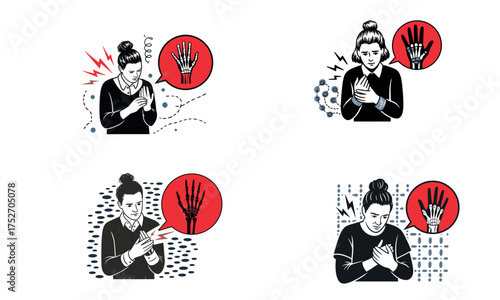 Human hand with pain and wrist joint problem medical illustration
