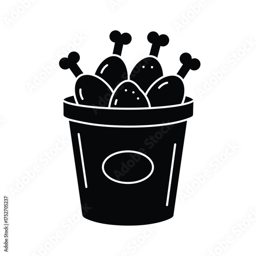 Delicious fried chicken drumsticks in a container representing fast food meal silhouette