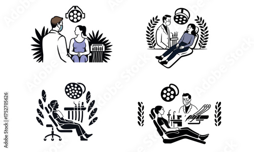 Dentist examining patient in dental clinic for oral health care illustration
