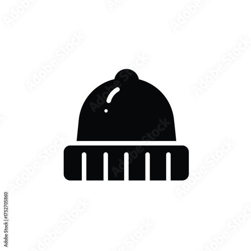 Simple black beanie hat icon for winter cold weather accessories and fashion silhouette