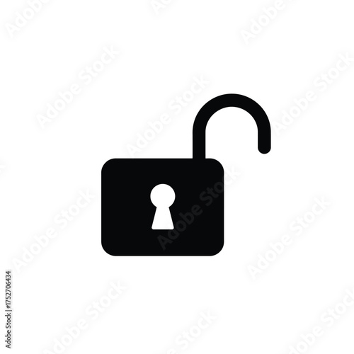 Open padlock security symbol concept for access freedom safety and unlocked data protection silhouette