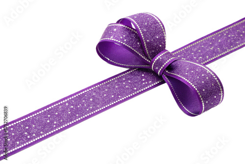 Cutout image of a purple glitter ribbon. Transparent image. png. Present. Gift. Decoration.