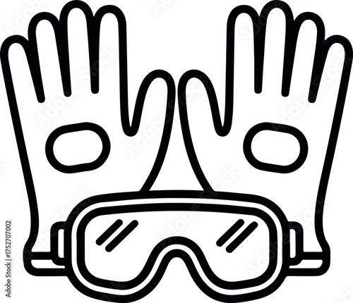 HVAC Repair Services Black line art of protective gloves and safety goggles on white background