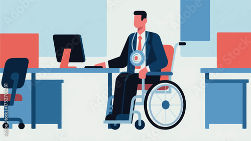 Illustration Of An Employee With A Colostomy Bag Confidently At Work, Highlighting That Invisible Disabilities Are Accommodated Vector Design Template