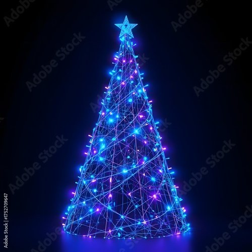 Futuristic Holographic Christmas Tree – Neon Light 3D Illustration