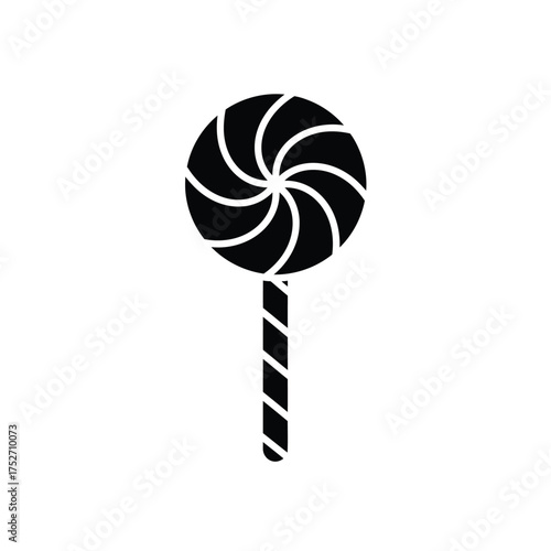 Classic swirl lollipop candy icon sweet treat on a stick for treats and desserts silhouette