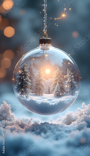 Glass Christmas Ball with Snowy Reflection – Photorealistic Render
