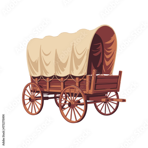 Classic covered wagon illustration depicting a historical mode of transportation, perfect for educational content and design projects