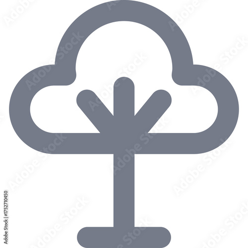 Stylized Gray Tree Icon with Simple Silhouette on Transparent Background Represents Nature and Growth