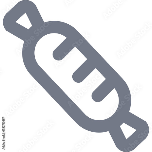 Stylized icon of a candy with twisted ends and horizontal lines on a transparent background