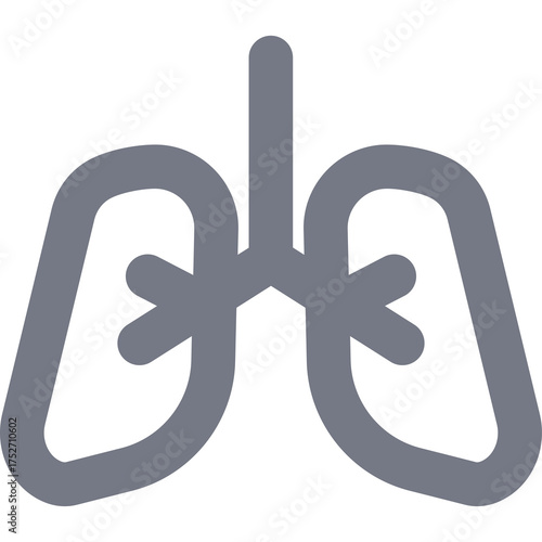 Stylized Icon Representing Human Lungs With A Transparent Background In A Simple Line Art Style With A Solid Gray Color Tone