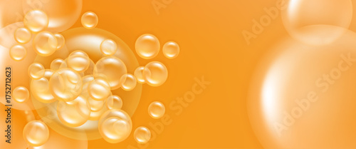 Hyaluronic acid and Niacinamide, gold collagen serum drops with cosmetic advertising background ready to use, illustration vector.	