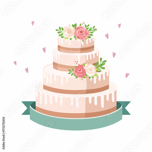 Elegant FourTiered Wedding Cake with Floral Decorations 1.