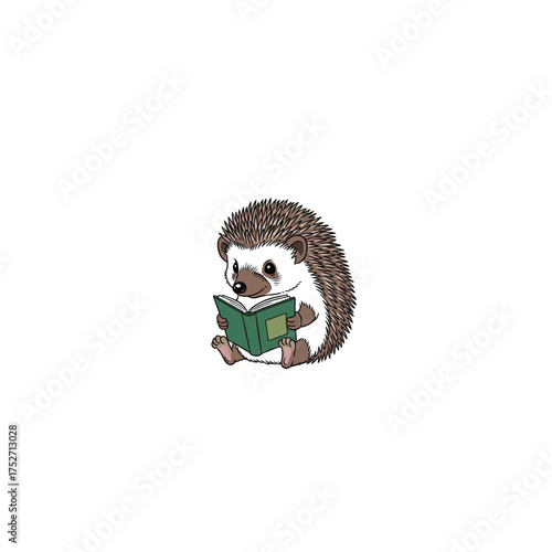 Adorable hedgehog reading a book with a curious expression captured in a charming studio shot vector