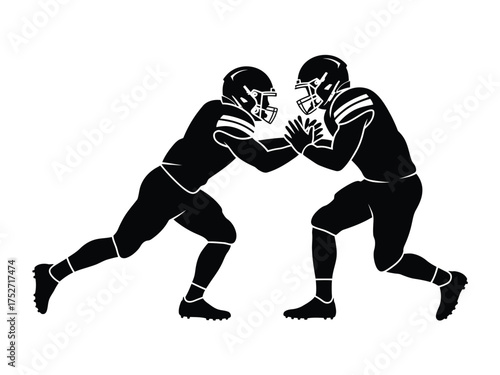 Black silhouettes of football players clashing american football athletes
