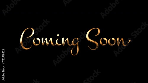 Displays elegant coming soon text in golden ornate letters on a black backdrop. Ideal for promotions, announcements, website teasers, event banners.